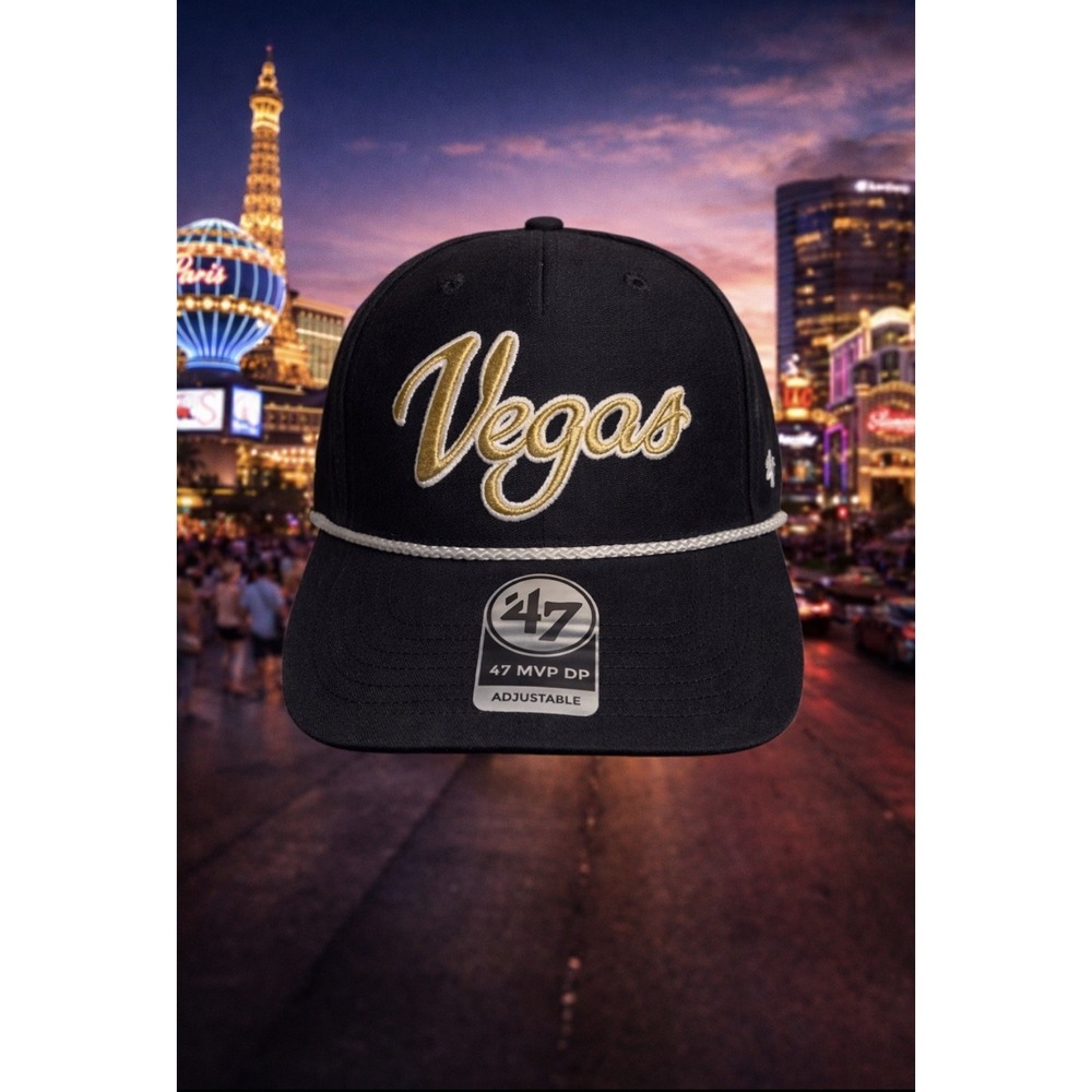 Vegas Golden Knights Hat Cap Black '47 Brand Snapback w/ Rope OSFM‎ NHL Spellout